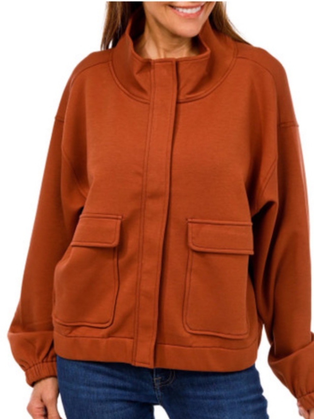 NWT Bunulu Wom Casual Zip-Front Jacket in Rust Size S